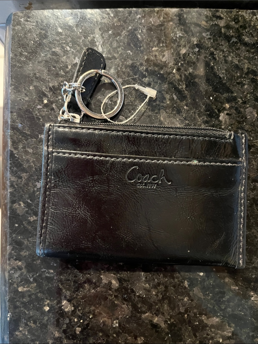 Coach Black Leather Card Case with Keyring
